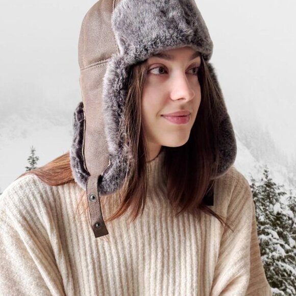 Shearling Sheepskin Leather Trapper Hat Aviator | Winter Hat | Ushanka - Picture 7 of 10